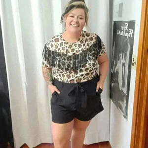 Plus Size Shorts with Detachable Self-Tie Belt